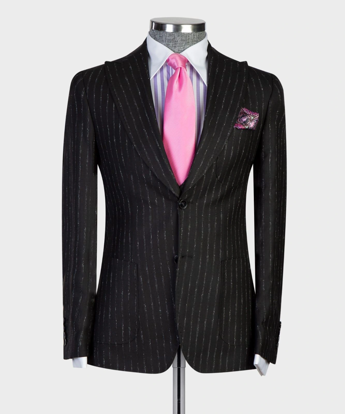 Sharp Black Plaid Suit Trio: Elevate Your Style Game with This Classic Three-Piece Ensemble.